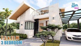 7.5 X 11 Meters | ELEGANT HOUSE DESIGN IDEA | with 3 bedroom