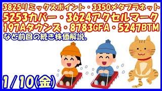 3825リミックスポイント・3350メタプラネット・5253カバー・3624アクセルマーク・197Aタウンズ・8783GFA・5247BTMなど前回の続き株価解説。(2025/1/10)