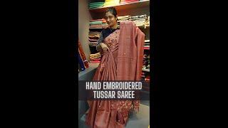 Hand-Embroidered Tussar Saree