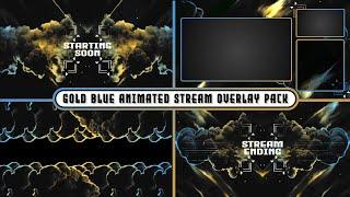 Gold Blue Animated Stream Overlay Pack | Gold Blue Twitch Overlay Pack | Twitch Animated Overlay