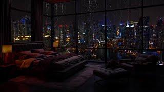 Cozy Apartment Space With Rain At Night In The City For Good Sleep And Relaxation