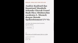 Analisis Kualitatif dan Kuantitatif Metabolit Sekunder Ekstrak Etanol Buah Okra (Abel... | RTCL.TV