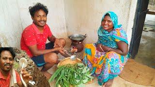 Mushroom, onion greens, Saru greens cooking | wild vegetable