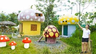 AMAZING JOB: Video 45 Days Of Completing Many Mushroom-shaped Houses- BUILD LOG CABIN | Ly Thi Huong