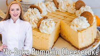 The BEST No-Bake Pumpkin Cheesecake Recipe!! With Gingersnap Cookie Crust & Whipped Cream!