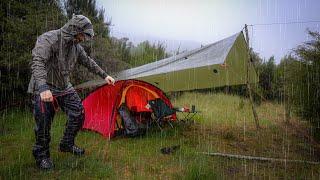 CAMPING in RAIN STORM - Heavy Rain and Strong winds