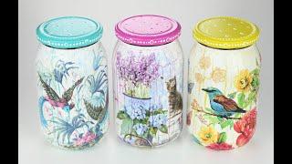 #decoupage How to paint & decorate glass jars - Decoupage tutorial  DIY painted glass - diy jar gift