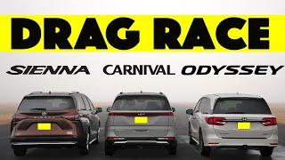 2024 Honda Odyssey vs Toyota Sienna Kia Carnival- Gap City Follows! Minivan Drag and Roll Race