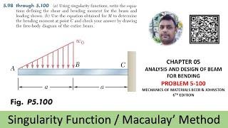 5-100 | Singularity Function for Shear and Bending moment's equation | Mechanics of materials Beer