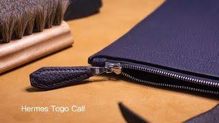 Making perfect leather clutch with Togo calf