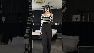 Effortless Elegance: Striped Sweater with Black Trousers | Parien House Style