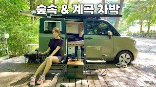 숲속 3m 계곡에서 물놀이 하면서 보내는 차박 캠핑 | 레이차박 | carcamping vlog