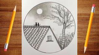 Pencil Drawing in a Circle Scenery easy Pencil Drawing Tutorials | How to Sketch with Pencil