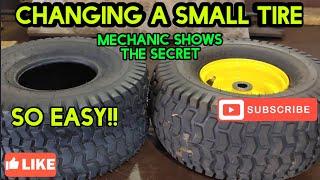 How to mount a small riding mower tire. Very easy method.