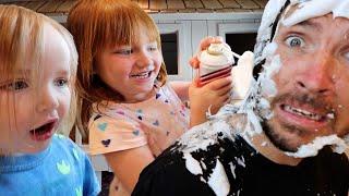 Adley’s HAiR SALON and SPA ️  Dad gets a Makeover!!  first haircut, shaving cream, and luxury wash!