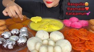 RASMALAI,RASGULLA,JALEBI,KALAJAMUN,ROSE RASGULLA,MALPUA *ASMR EATING * INDIAN SWEETS *ASMR MUKBANG