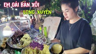 Em gái xinh đẹp phụ ba bán tiệm xôi và bánh quê miền tây lúc tờ mờ tối