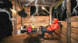 Surviving a Thunderstorm in a Abandoned Shelter - Camping in Heavy Rain