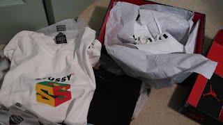 STUSSY TEES + AIR JORDAN 3 WHITE CEMENT REIMAGINED SNEAKER UNBOXING