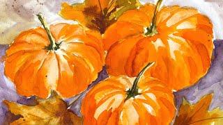 Fun to Paint Watercolor Pumpkin - Easy Tutorial using Viviva Fall Colors with Free Sketch Download