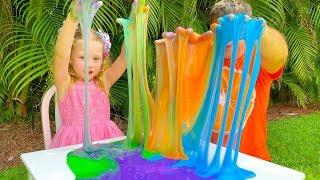 Nastya and dad make a giant multi-colored slime