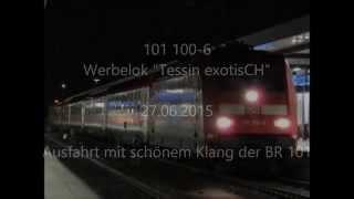 BR 101 Ausfahrt bei Nacht (Werbelok 101 100 am München-Nürnberg-Express)