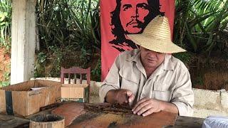 Cuban Master shows how to roll Cigar (Montecristo No 4) in the Tobacco Field of Viñales Cuba