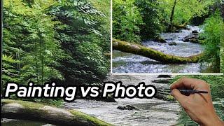 How To Paint Realistic River flow in The Forest With Fallen Wooden Stems Time Lapse|Trees Paint|Ep75