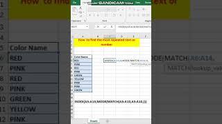 #shorts How  to find the most repeated text or number msexcel