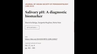 Salivary pH: A diagnostic biomarker | RTCL.TV