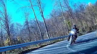 Motorcycle Cornering. Wonderful road with great curves. Road from Savarsin to Gurahont.