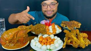 FULL CHICKEN CURRY, MUTTON BOTI CURRY, MUTTON CURRY AND QUIL EGGS WITH RICE EATING VIDEO