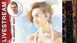 Monday Livestream 36: Young Lady in Watercolor (Watercolor Portrait Demo)