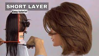 Easy! SHORT LAYERED   HAIRCUT|potong rambut layer pendek