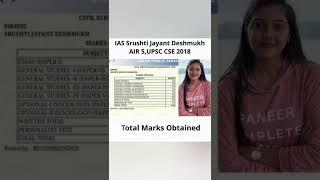 IAS SRUSHTI JAYANT DESHMUKH UPSC MARKSHEET || SRUSHTI JAYANT MARKSHEET #shorts