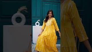 Style Jaipur Chrome Yellow Embroidered Cotton Lurex Anarkali Gown #fashion #jaipurkurtis #shopping