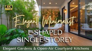 L-Shaped Single-Storey Modern Homes with Elegant Minimalist Gardens & Open-Air Courtyard Kitchens