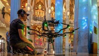 Skynamic inside the Sagrada Familia in Barcelona with top mounted Arri Alexa Mini in 4K