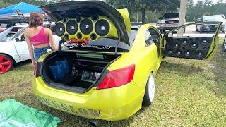 52 SPEAKERS!? LOUD CAR PLAYS 2 SONGS ON SUBS DRAWING A CROWD