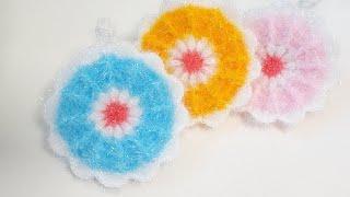 수세미뜨기 /쉬운 단면 꽃수세미/ Crochet flower/ Crochet dish scrubber