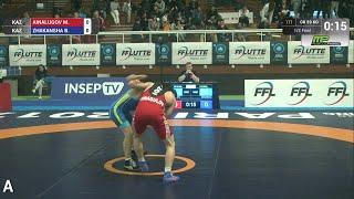 1/2 GR - 59 kg: M. AINALUGOV (KAZ) df. B. ZHAKANSHA (KAZ) by TF, 9-1