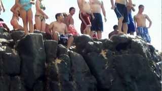 Adrien's first jump off the Rock at North Shore HI with Mitchell