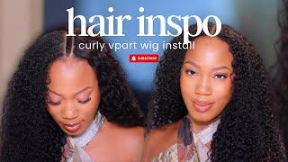 Minimum Leave Out | CURLY VPART WIG Install | Healthy Natural Hair | Wiggins Hair