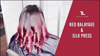 Red Balayage and SilkPress on Natural Hair  