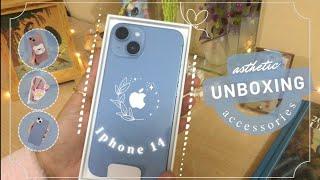  iPhone 14  Blue, 128 gb AESTHETIC unboxing  in 2023 + accessories