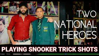 Muhammad Bilal Asian snooker champion with Raja Ahsan Doing trickshots