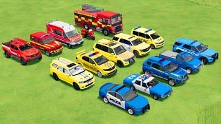 TRANSPORTING ALL POLICE CARS, EMERGENCY VEHICLE & AMBULANCE,  FIRE TRUCK -FARMING SIMULATOR 22!