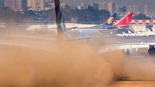 DUST STORM | Etihad Airways AIRBUS A380 Blows a lot of Dust while Taking off from Mumbai Airport