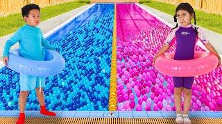 Maddie vs Kaden Ball Pit Pool Party: Pink or Blue in the Pool?