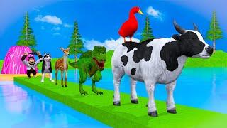 Paint & Animals Duck,Gorilla,Deer,Cow,Dog,Dinosaur Fountain Crossing Transformation Animal Cartoon